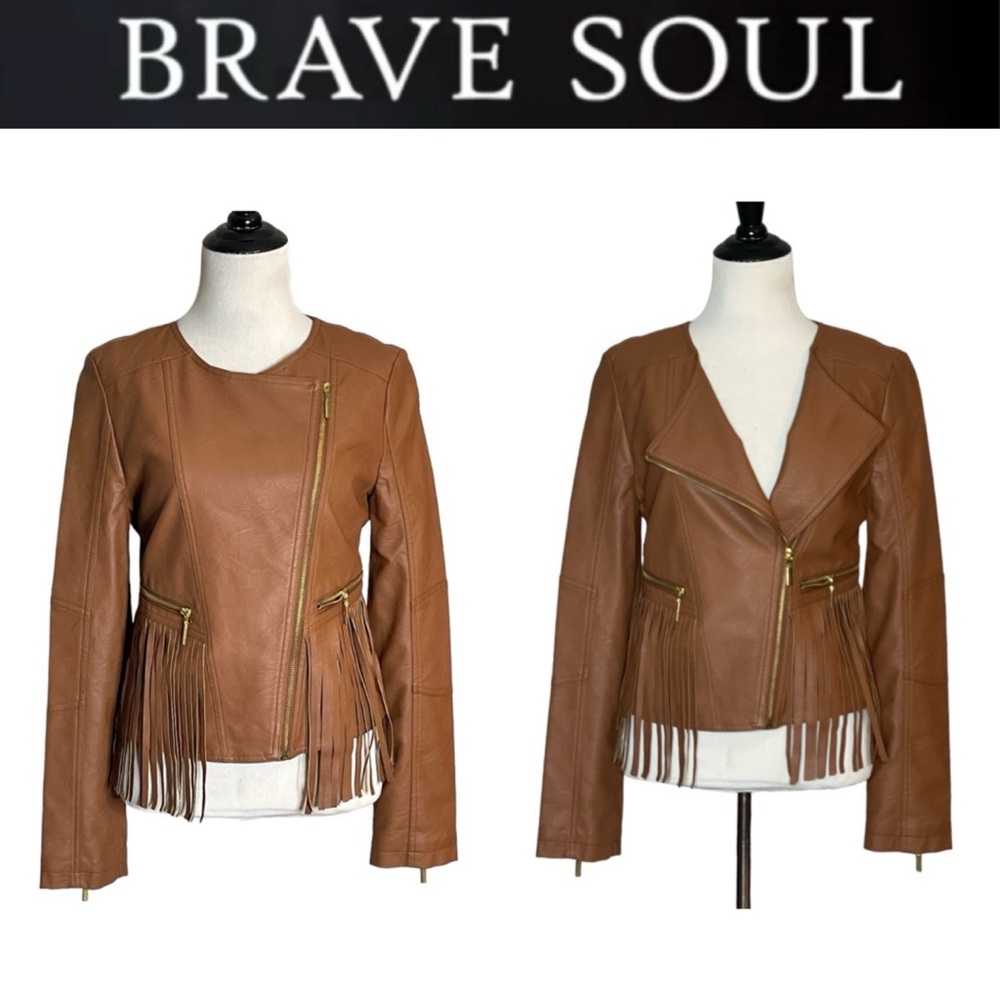BRAVE SOUL FAUX LEATHER FRINGE MOTO JACKET WESTERN BOHO FESTIVAL **NWT**